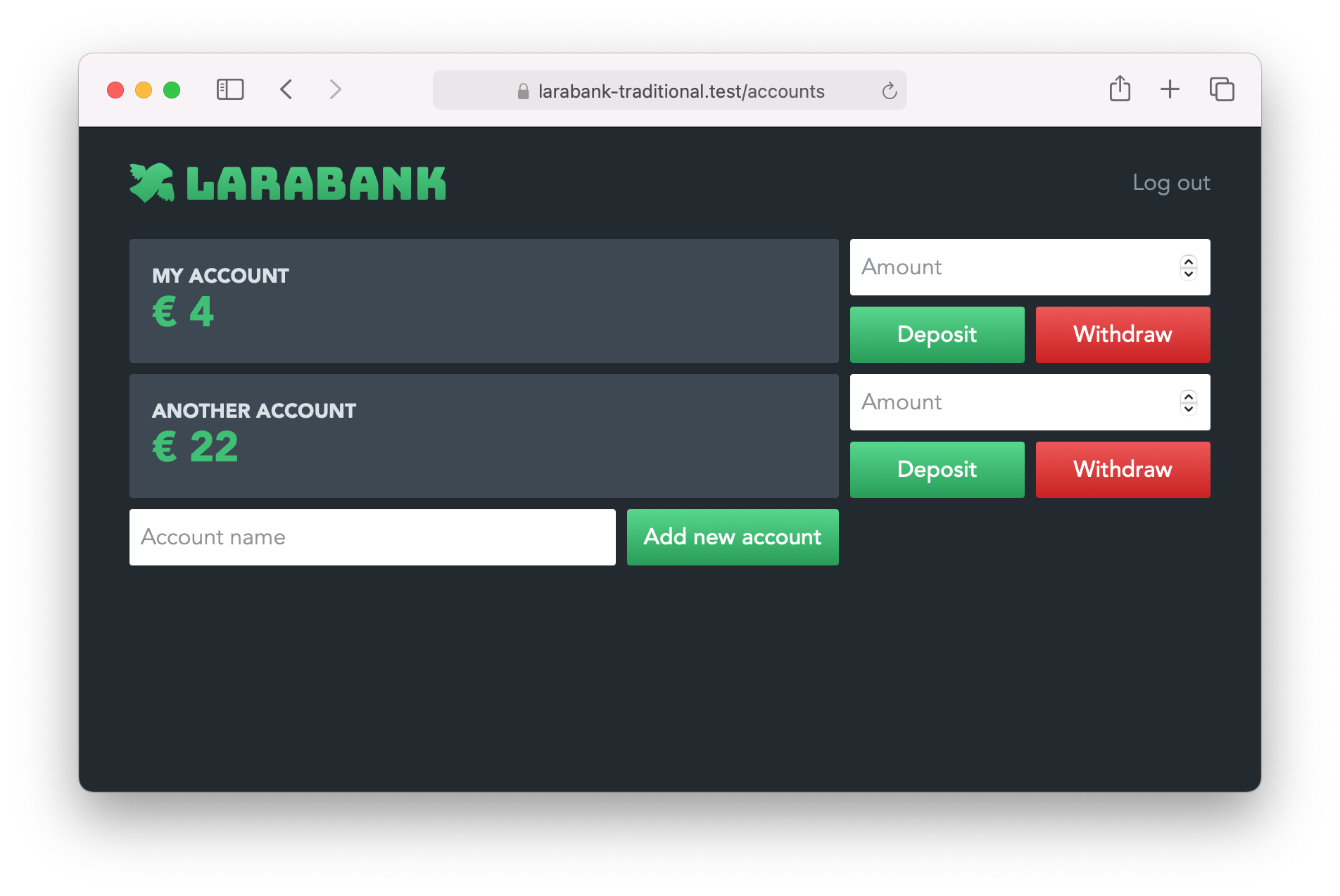Larabank accounts page
